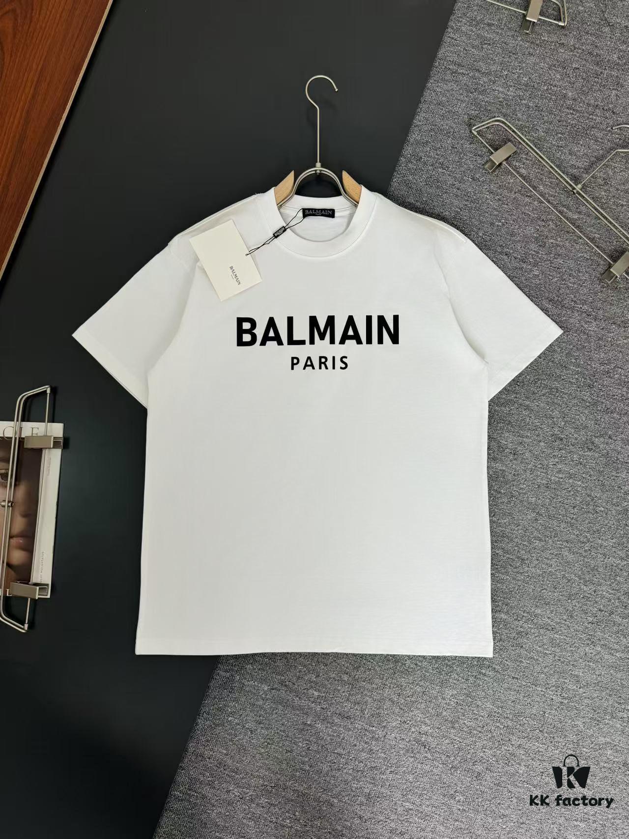 6931a4ebccd8ab3d7af993dc Balmain* 320g Heavyweight Cotton T-Shirt, Thick and Breathable, Loose Fit, Silicone Logo Design, Fashion Round Neck Short Sleeve Tee for Spring and Summer