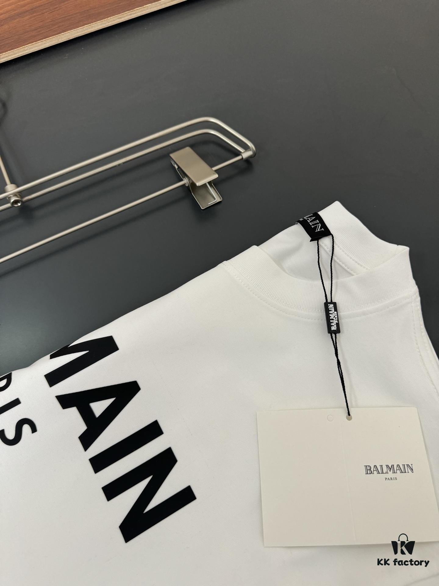 6931a4ebccd8ab3d7af993dd Balmain* 320g Heavyweight Cotton T-Shirt, Thick and Breathable, Loose Fit, Silicone Logo Design, Fashion Round Neck Short Sleeve Tee for Spring and Summer