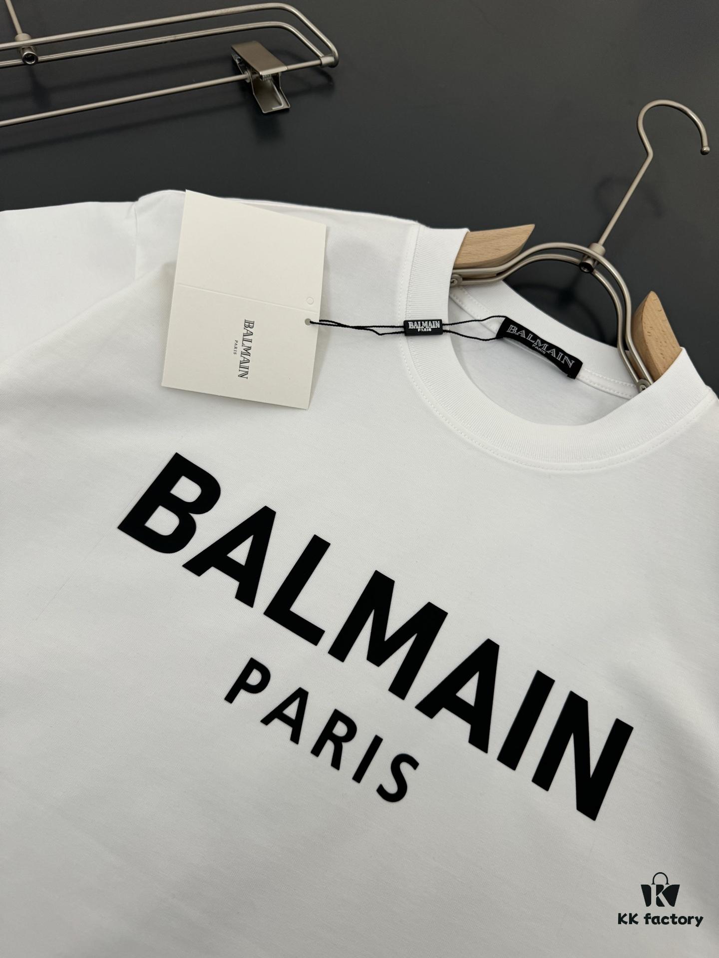 6931a4ebccd8ab3d7af993df Balmain* 320g Heavyweight Cotton T-Shirt, Thick and Breathable, Loose Fit, Silicone Logo Design, Fashion Round Neck Short Sleeve Tee for Spring and Summer