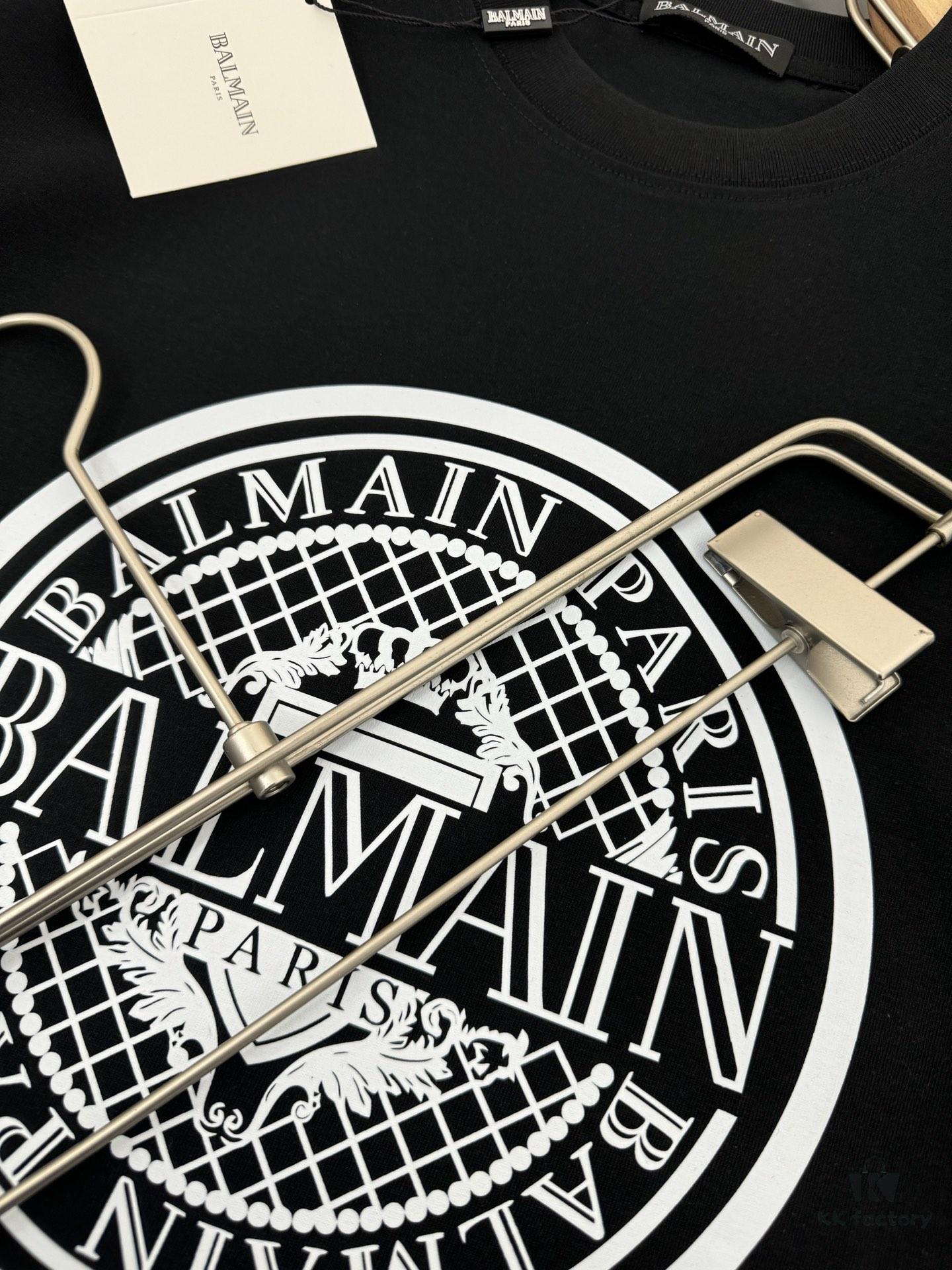 Balmain Heavyweight 320g Cotton T-Shirt, Thick and Breathable Loose-Fit Short-Sleeve Crew Neck Tee, Fashionable Spring and Summer New Arrival with Printed Logo Design