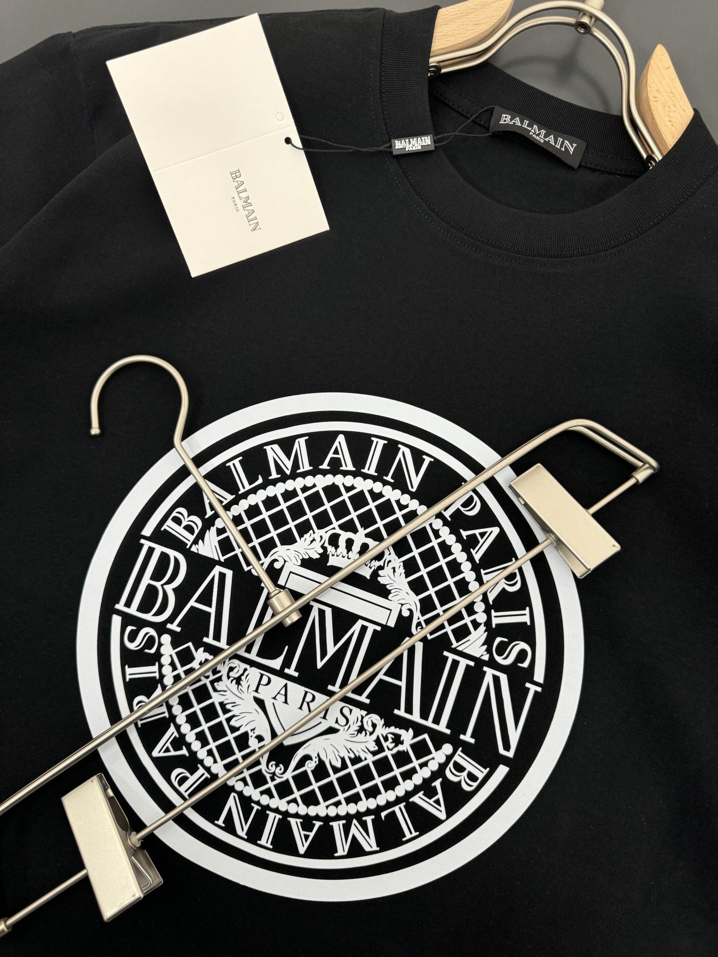 Balmain Heavyweight 320g Cotton T-Shirt, Thick and Breathable Loose-Fit Short-Sleeve Crew Neck Tee, Fashionable Spring and Summer New Arrival with Printed Logo Design