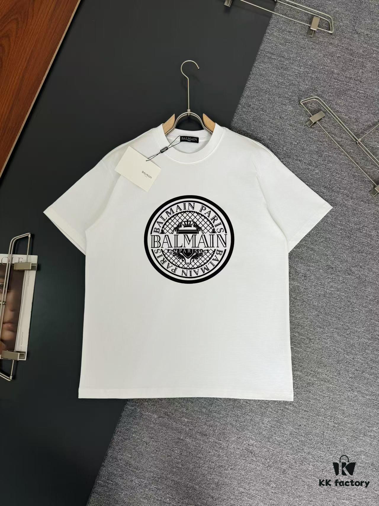 6931a4ecccd8ab3d7af993ed Balmain* Heavyweight 320g Cotton T-Shirt with Logo Print, Breathable Loose-Fit Short-Sleeve Crew Neck Tee