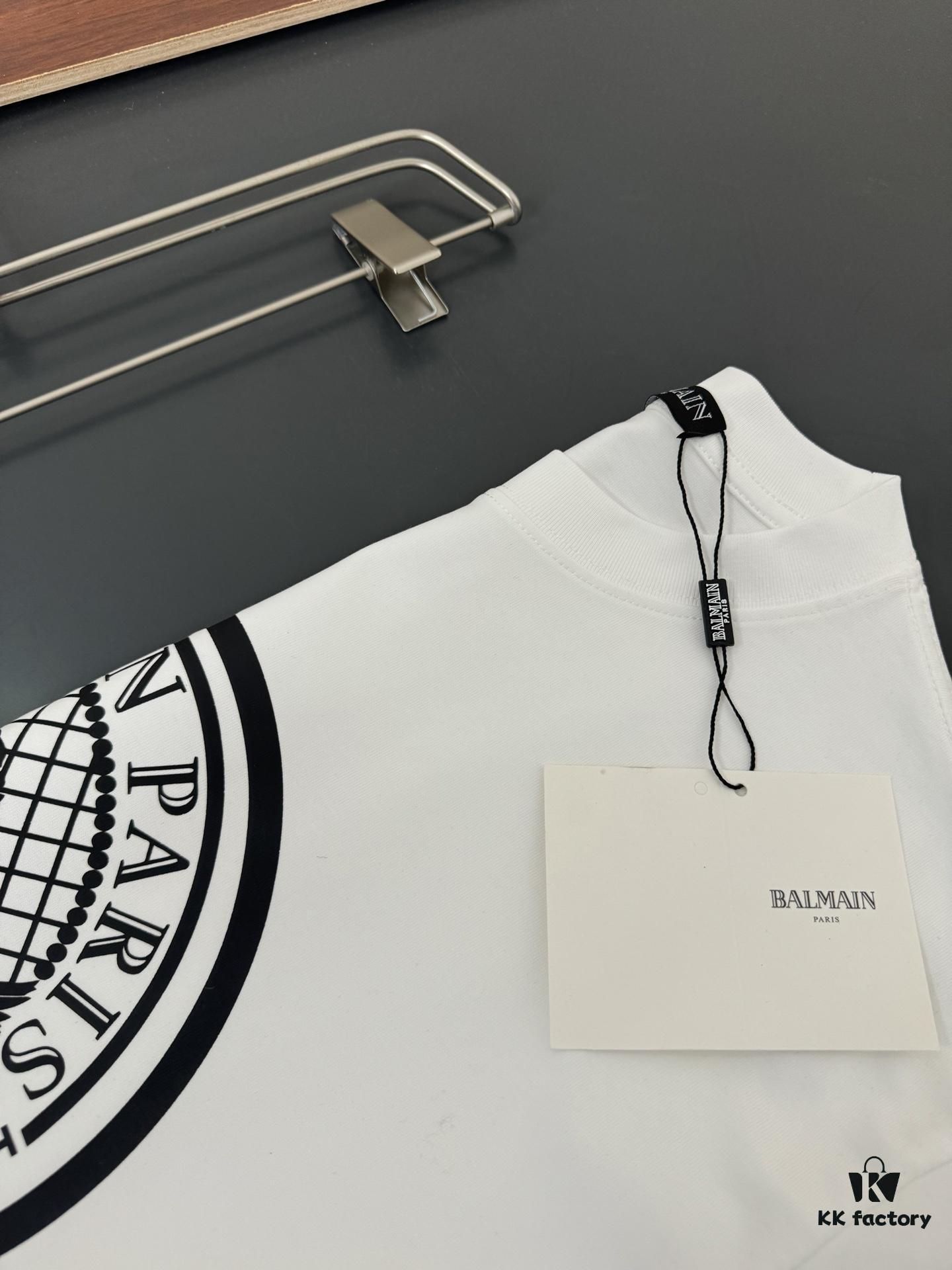 6931a4ecccd8ab3d7af993ee Balmain* Heavyweight 320g Cotton T-Shirt with Logo Print, Breathable Loose-Fit Short-Sleeve Crew Neck Tee