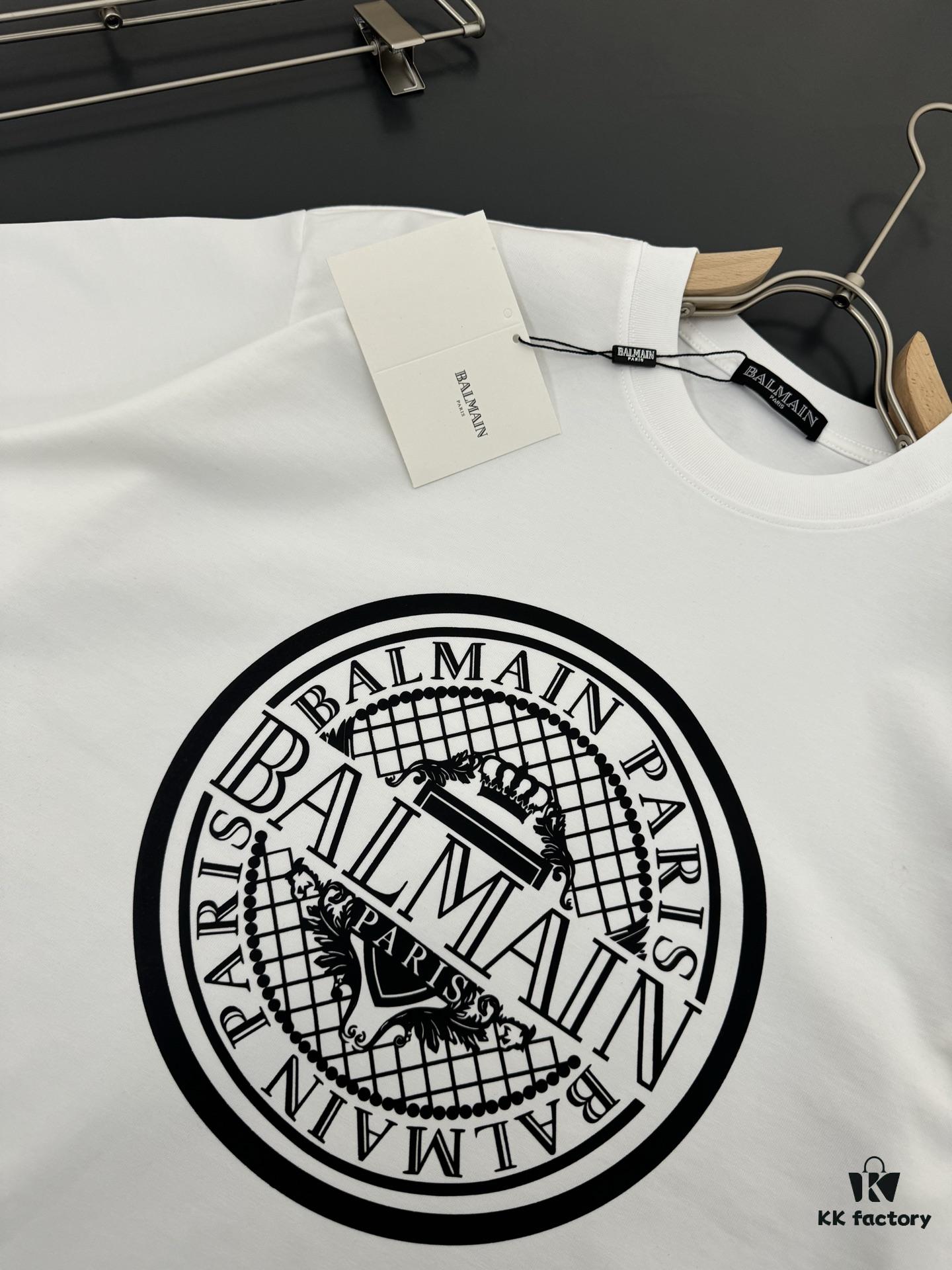 6931a4ecccd8ab3d7af993ef Balmain* Heavyweight 320g Cotton T-Shirt with Logo Print, Breathable Loose-Fit Short-Sleeve Crew Neck Tee