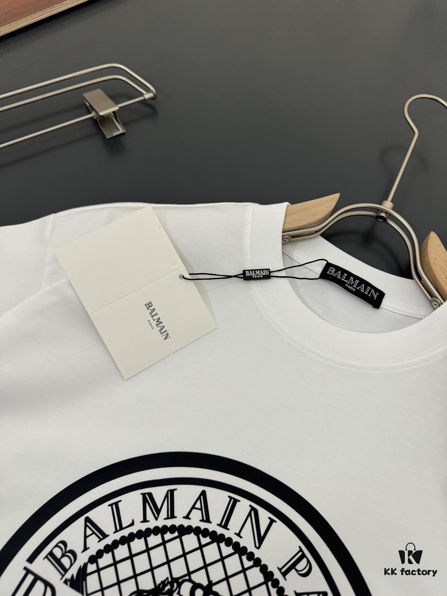 6931a4ecccd8ab3d7af993f1 Balmain* Heavyweight 320g Cotton T-Shirt with Logo Print, Breathable Loose-Fit Short-Sleeve Crew Neck Tee