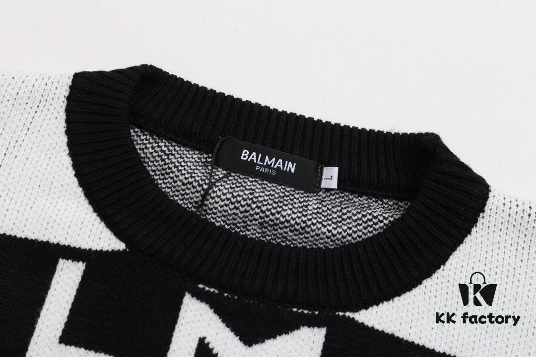 Balmain BALMAIN Letter Logo Striped Knit Sweater Woolen Pullover