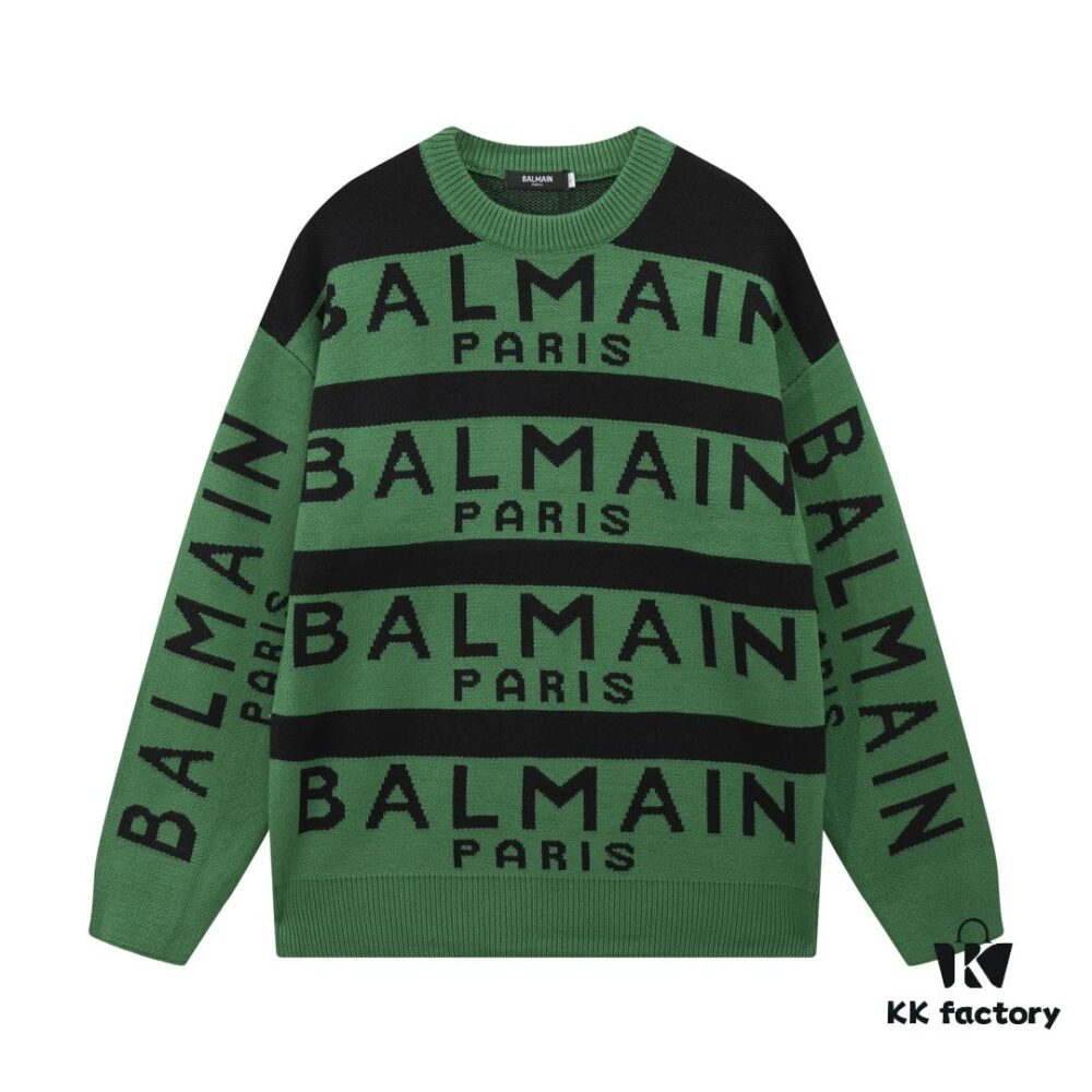 6931a4f4ccd8ab3d7af9947e Balmain Letter Logo Striped Knit Sweater Woolen Pullover