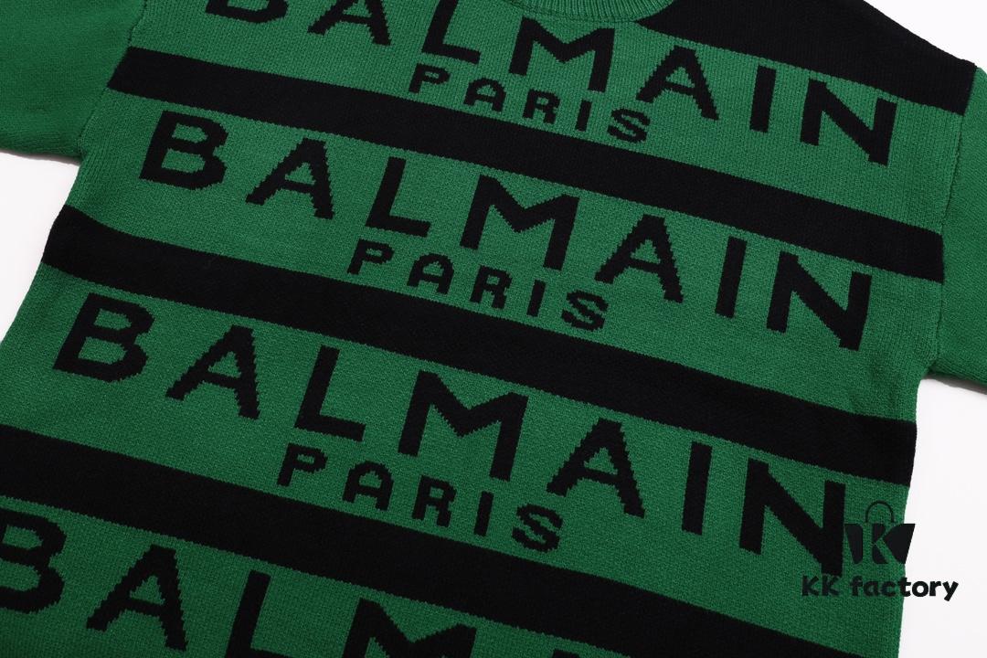 Balmain Letter Logo Striped Knit Sweater Woolen Pullover