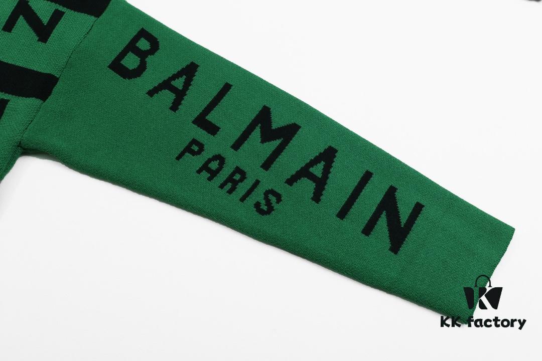 Balmain Letter Logo Striped Knit Sweater Woolen Pullover