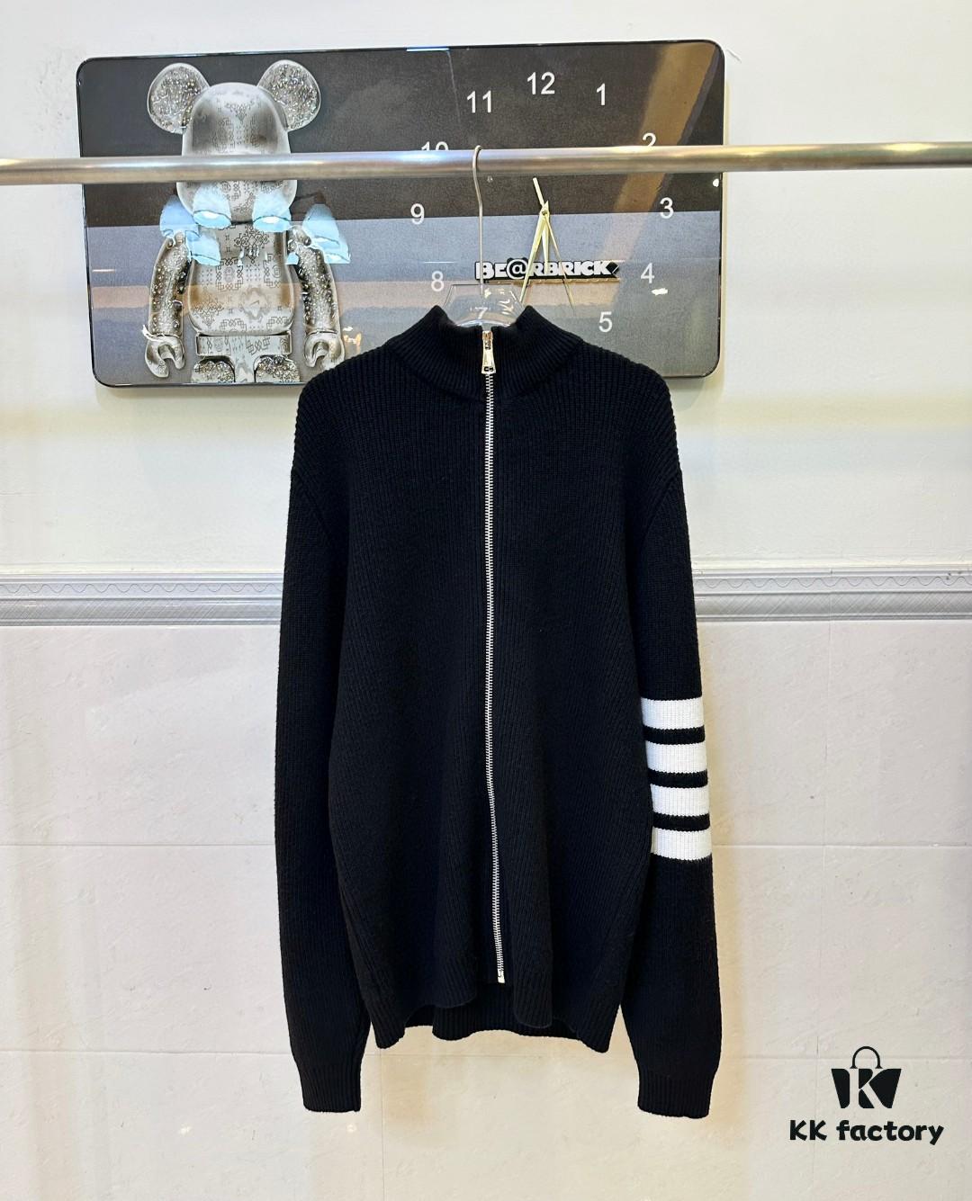 6931a4f7ccd8ab3d7af994b6 Thom Brown Three-Stripe Knit Cardigan Jacket