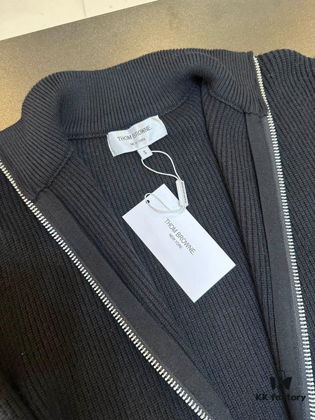 6931a4f7ccd8ab3d7af994b9 Thom Brown Three-Stripe Knit Cardigan Jacket