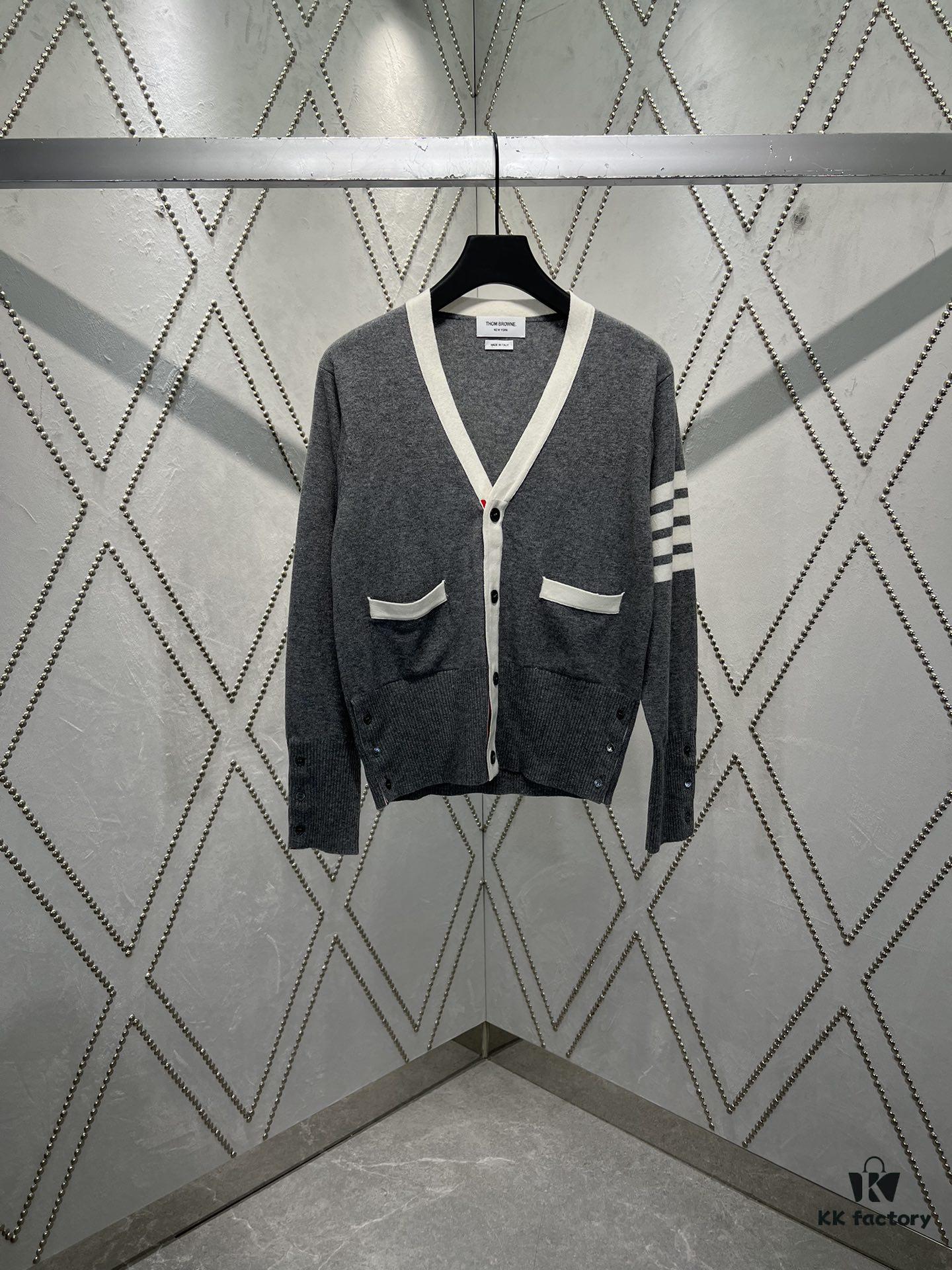 TB 2025 SS New Arrival Four-Stripe Single-Breasted V-Neck Cashmere Sweater