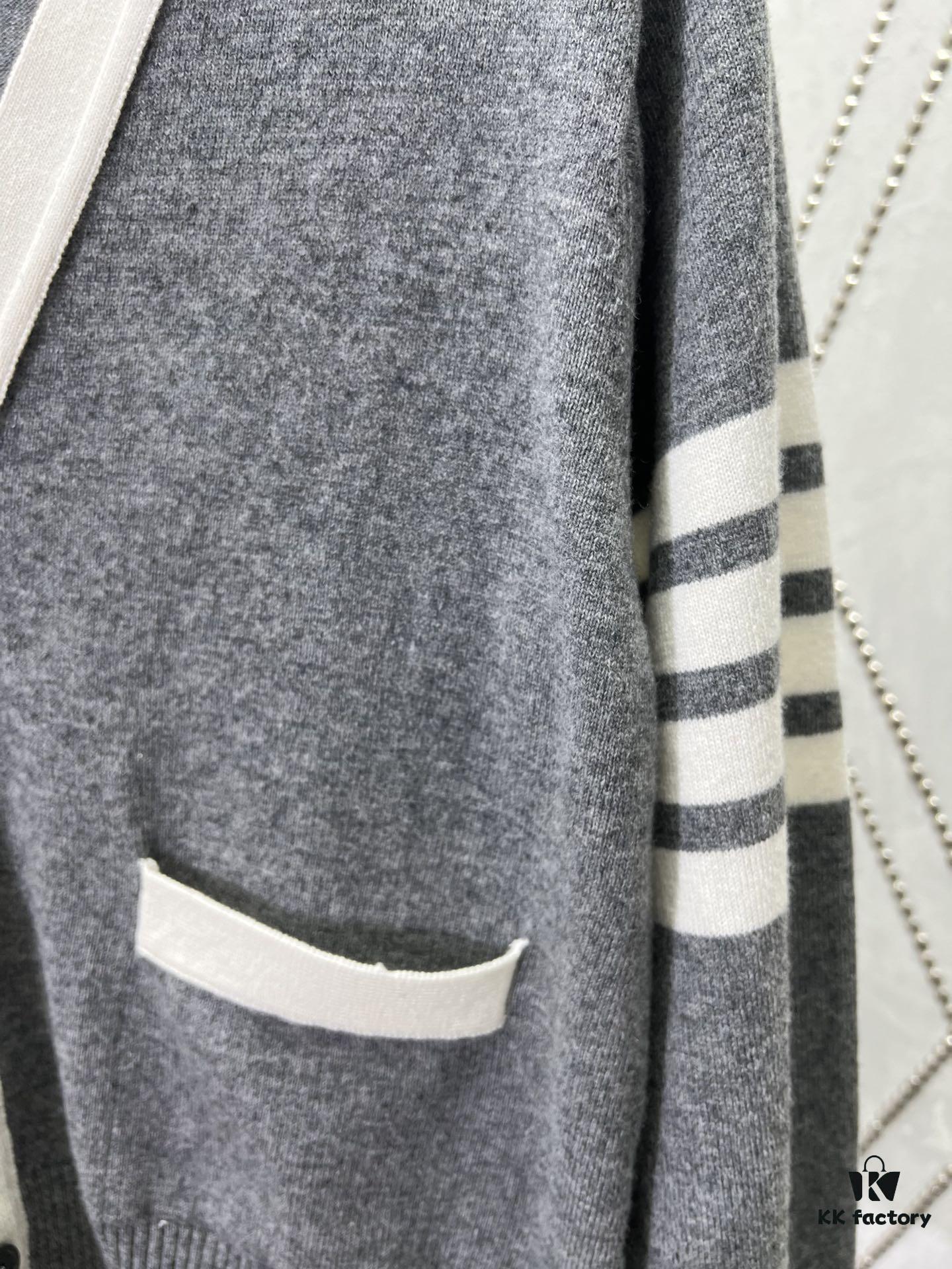 TB 2025 SS New Arrival Four-Stripe Single-Breasted V-Neck Cashmere Sweater