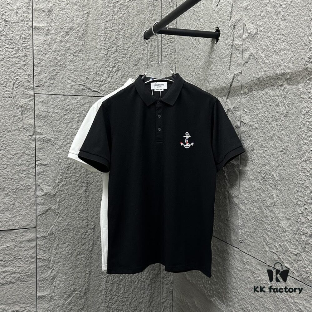 6931a4faccd8ab3d7af994ef TB*Tom* Short Sleeve Polo 2025 Spring Summer New Arrival Minimalist Letter Embroidery Beaded Fabric Unisex Short Sleeve Polo Collar