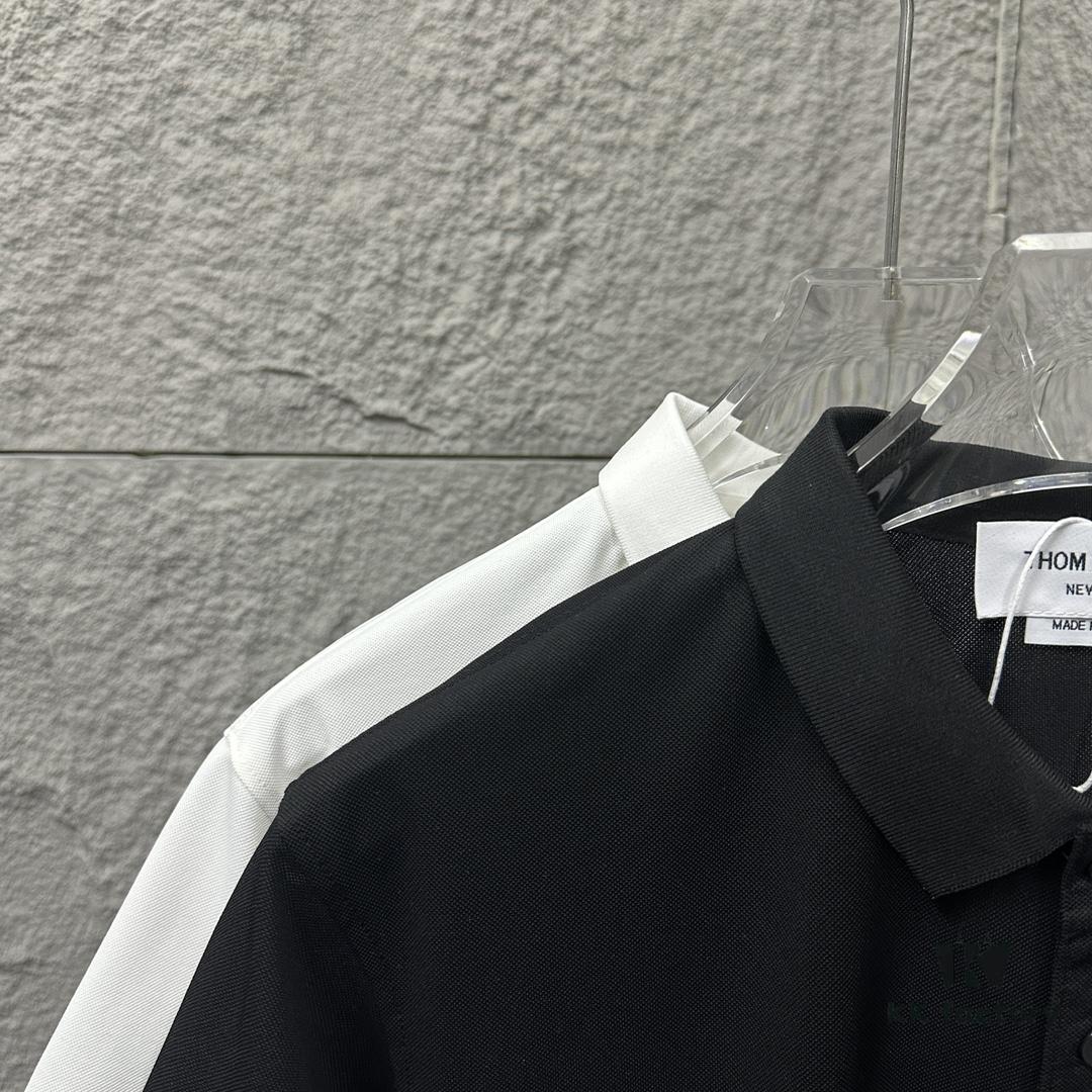 TB*Tom* Short Sleeve Polo 2025 Spring Summer New Arrival Minimalist Letter Embroidery Beaded Fabric Unisex Short Sleeve Polo Collar