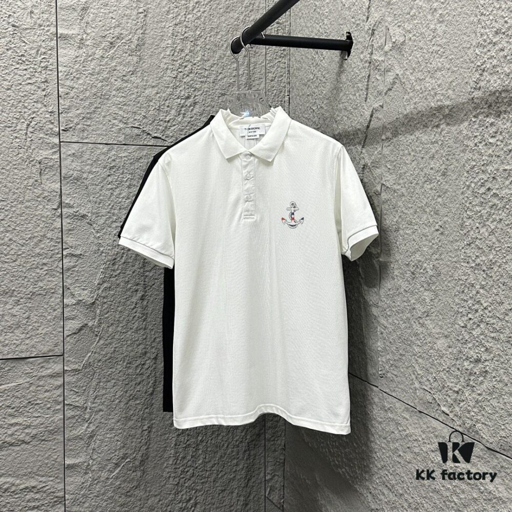 6931a4fbccd8ab3d7af994f8 TB*Tom* Short Sleeve Polo 2025 Spring Summer New Arrival Minimalist Letter Embroidery Beaded Fabric Unisex Short Sleeve Polo Collar