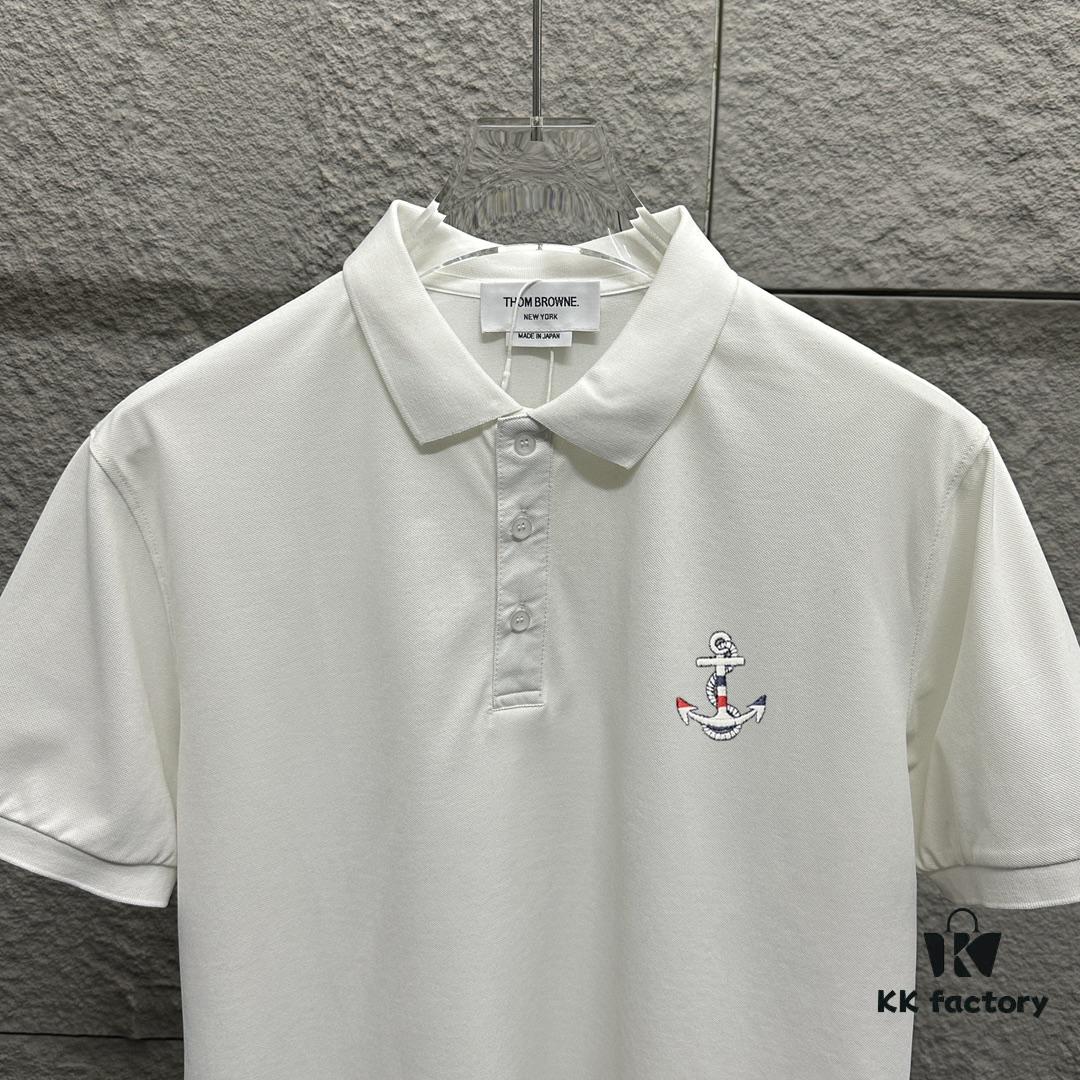 TB*Tom* Short Sleeve Polo 2025 Spring Summer New Arrival Minimalist Letter Embroidery Beaded Fabric Unisex Short Sleeve Polo Collar