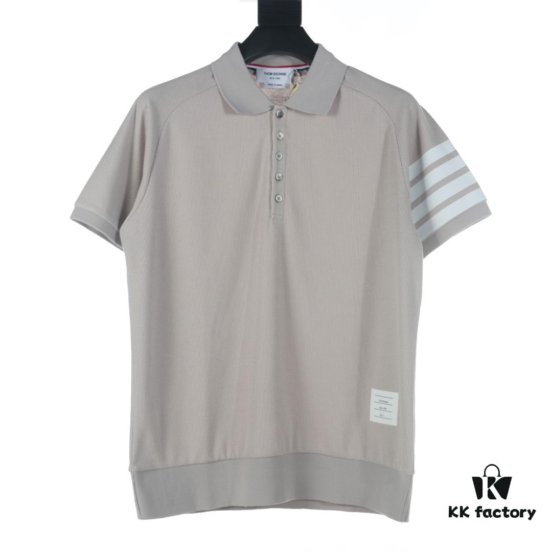6931a4fbccd8ab3d7af9950a Thom Browne TB Rippled Four-Bar Leather-Look Short Sleeve Polo Shirt