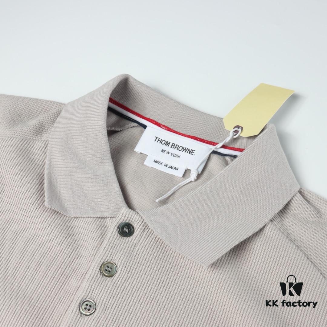 6931a4fcccd8ab3d7af9950b Thom Browne TB Rippled Four-Bar Leather-Look Short Sleeve Polo Shirt