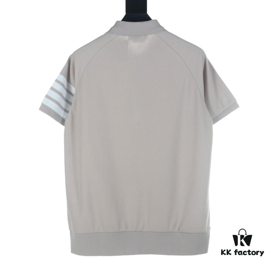6931a4fcccd8ab3d7af99512 Thom Browne TB Rippled Four-Bar Leather-Look Short Sleeve Polo Shirt