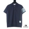 6931a4fdccd8ab3d7af9951d Thom Browne TB Wave Pattern Four-Bar Leather-Look Short Sleeve Polo Shirt
