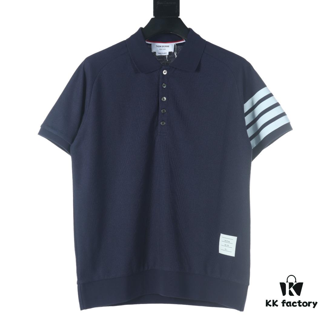 6931a4fdccd8ab3d7af9951d Thom Browne TB Wave Pattern Four-Bar Leather-Look Short Sleeve Polo Shirt