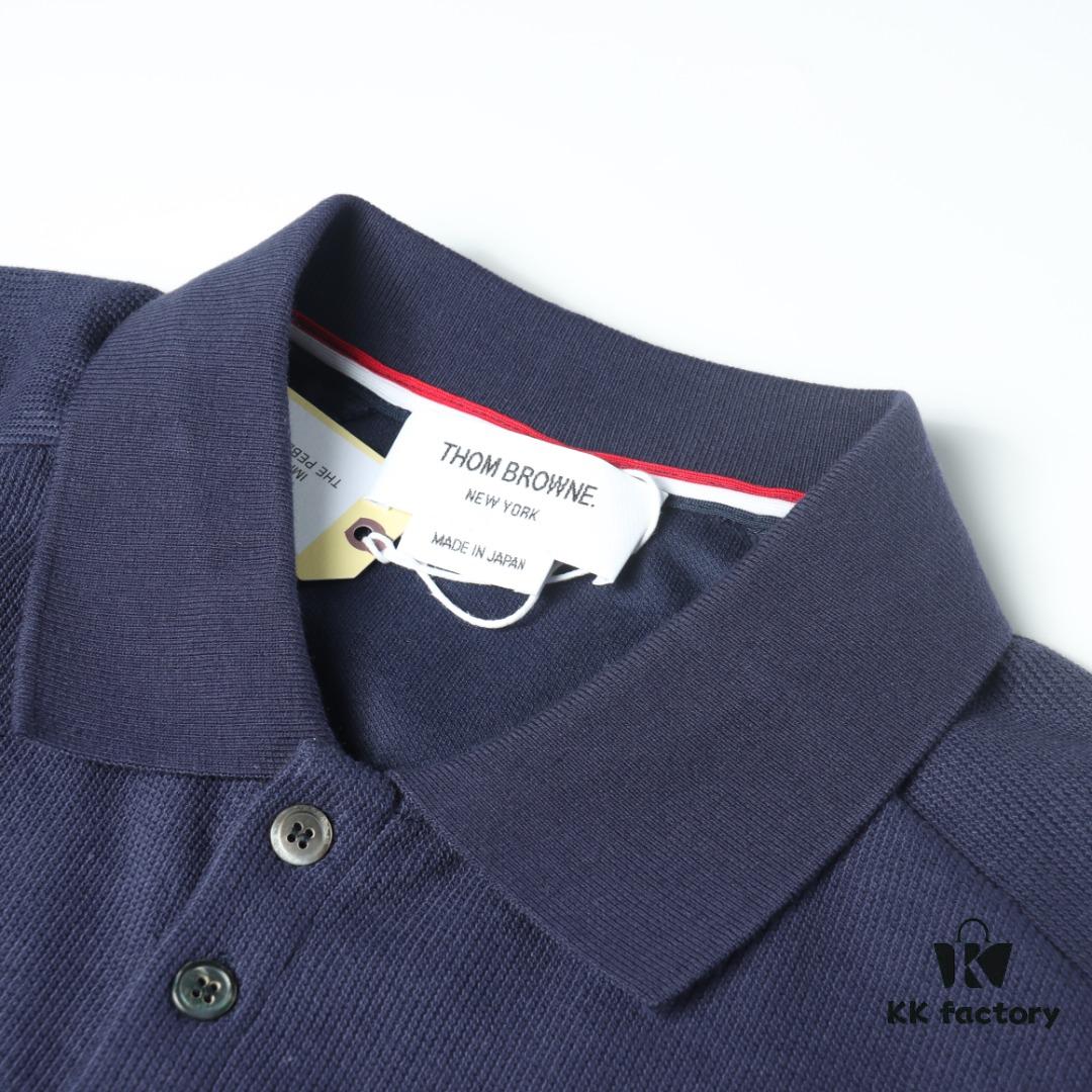 6931a4fdccd8ab3d7af9951e Thom Browne TB Wave Pattern Four-Bar Leather-Look Short Sleeve Polo Shirt