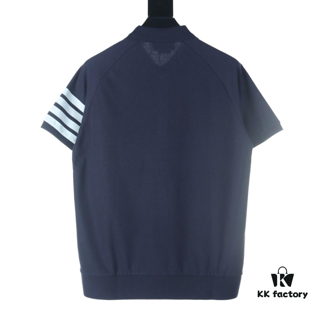 6931a4fdccd8ab3d7af99525 Thom Browne TB Wave Pattern Four-Bar Leather-Look Short Sleeve Polo Shirt