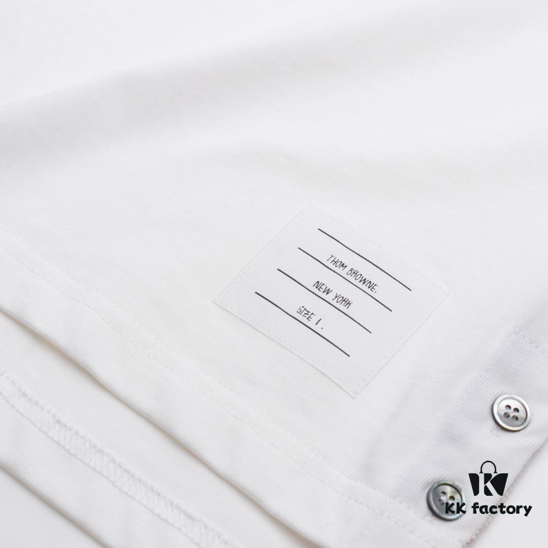 6931a4feccd8ab3d7af99535 THOM BROWNE TB Red Stripe Woven Crew Neck Short Sleeve T-Shirt