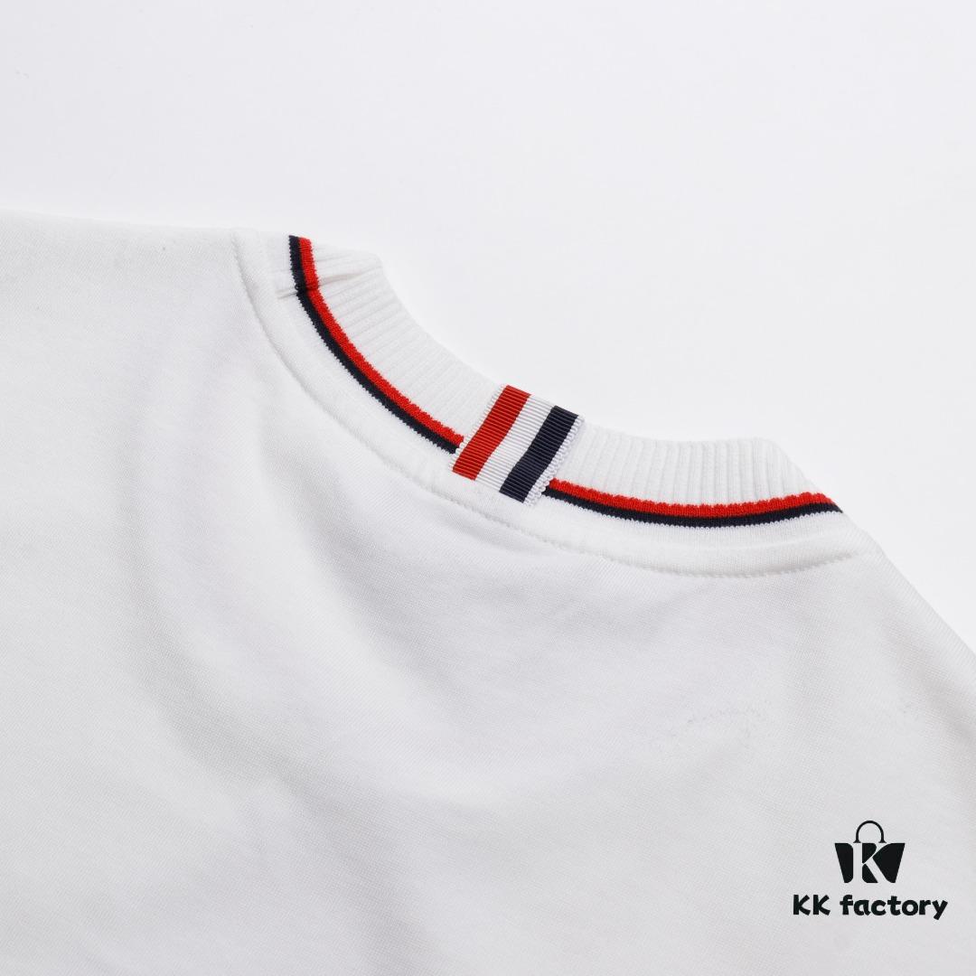 6931a4feccd8ab3d7af99538 THOM BROWNE TB Red Stripe Woven Crew Neck Short Sleeve T-Shirt