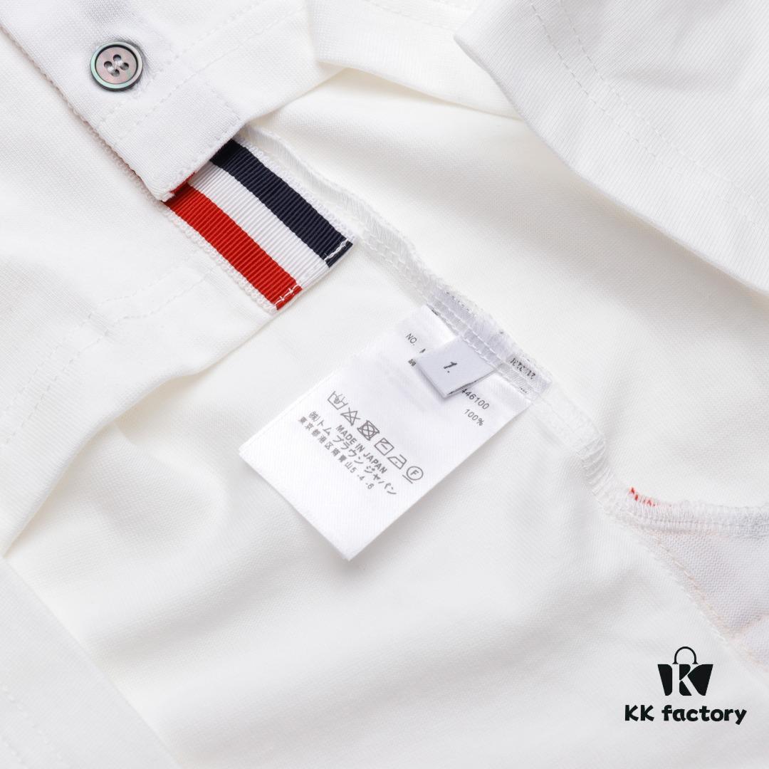 6931a4feccd8ab3d7af99539 THOM BROWNE TB Red Stripe Woven Crew Neck Short Sleeve T-Shirt