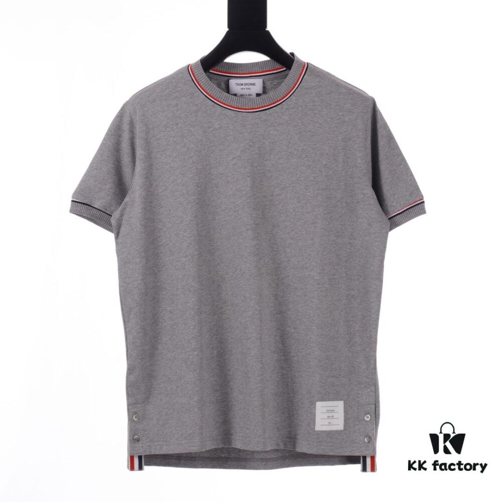 THOM BROWNE TB Red Stripe Woven Crew Neck Short Sleeve T-Shirt