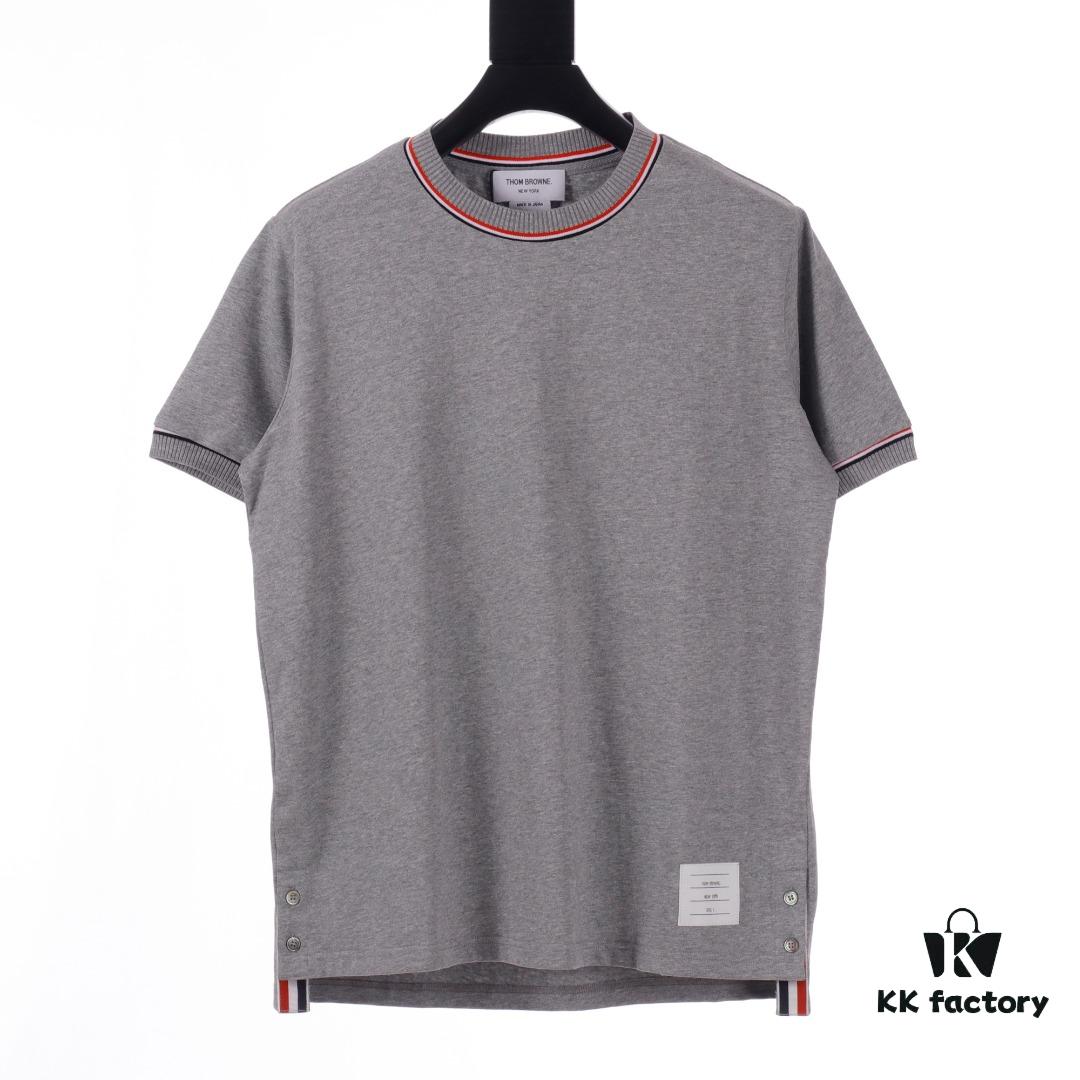 6931a4ffccd8ab3d7af99543 THOM BROWNE TB Red Stripe Woven Crew Neck Short Sleeve T-Shirt