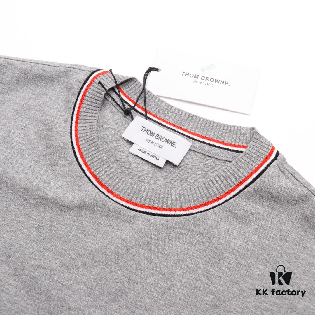 6931a4ffccd8ab3d7af99544 THOM BROWNE TB Red Stripe Woven Crew Neck Short Sleeve T-Shirt