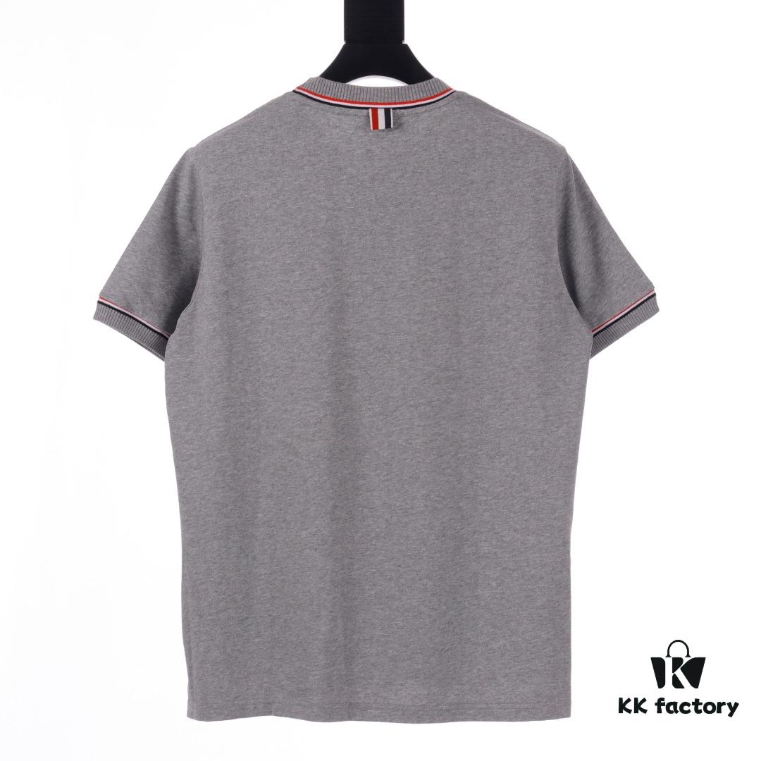 6931a4ffccd8ab3d7af9954b THOM BROWNE TB Red Stripe Woven Crew Neck Short Sleeve T-Shirt
