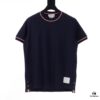 6931a4ffccd8ab3d7af9954f THOM BROWNE TB Red Stripe Woven Crew Neck Short Sleeve T-Shirt in Navy
