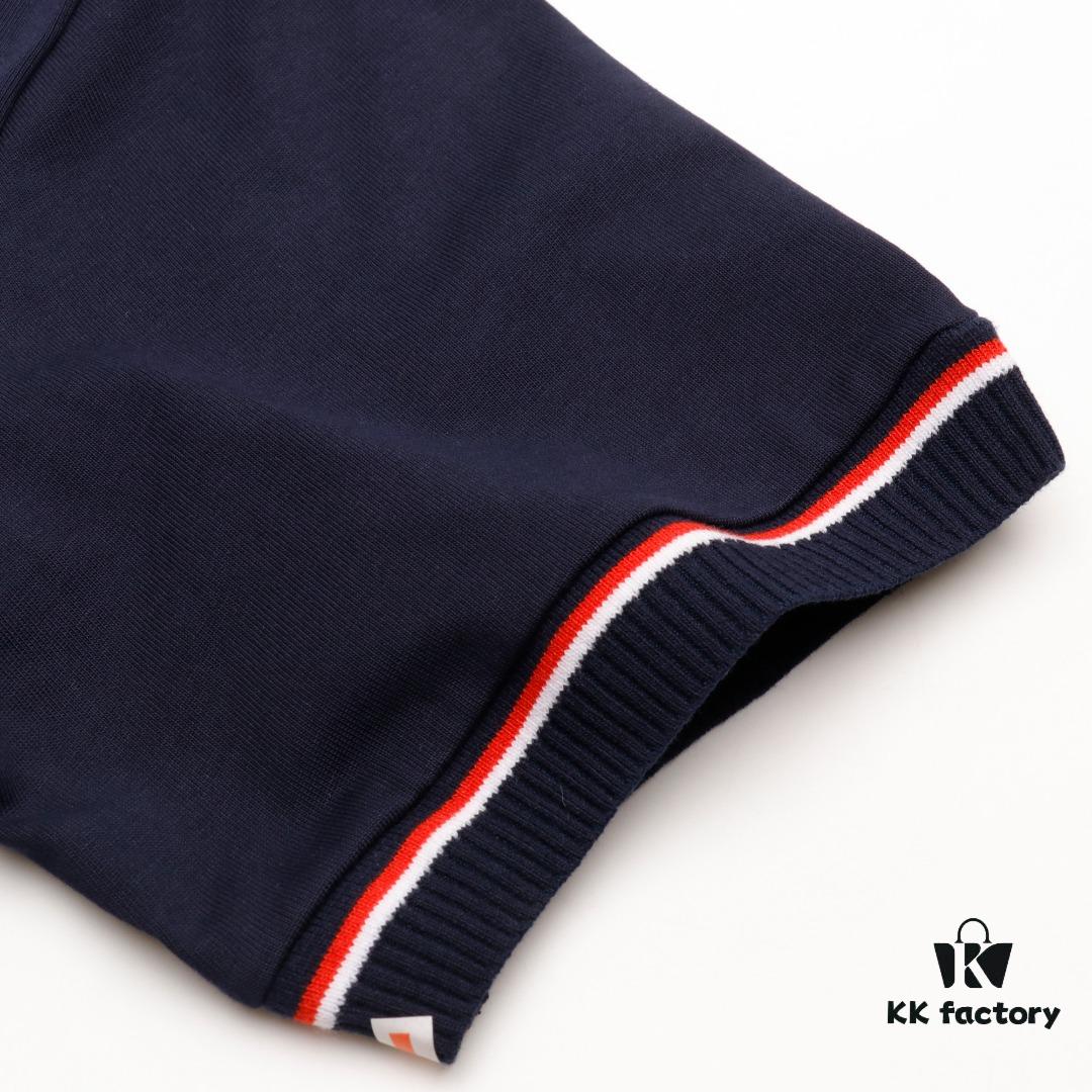 6931a4ffccd8ab3d7af99551 THOM BROWNE TB Red Stripe Woven Crew Neck Short Sleeve T-Shirt in Navy