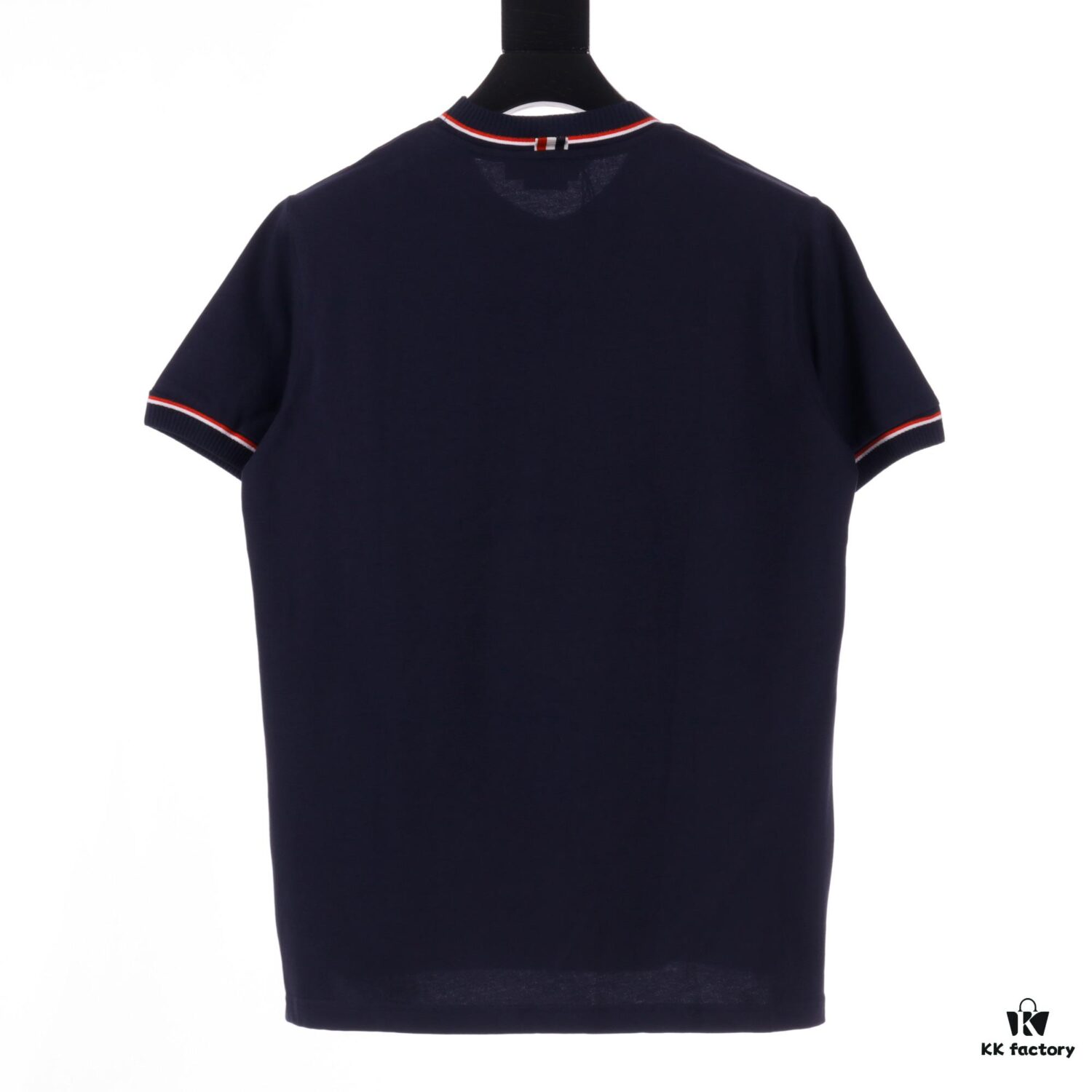 6931a500ccd8ab3d7af99557 THOM BROWNE TB Red Stripe Woven Crew Neck Short Sleeve T-Shirt in Navy