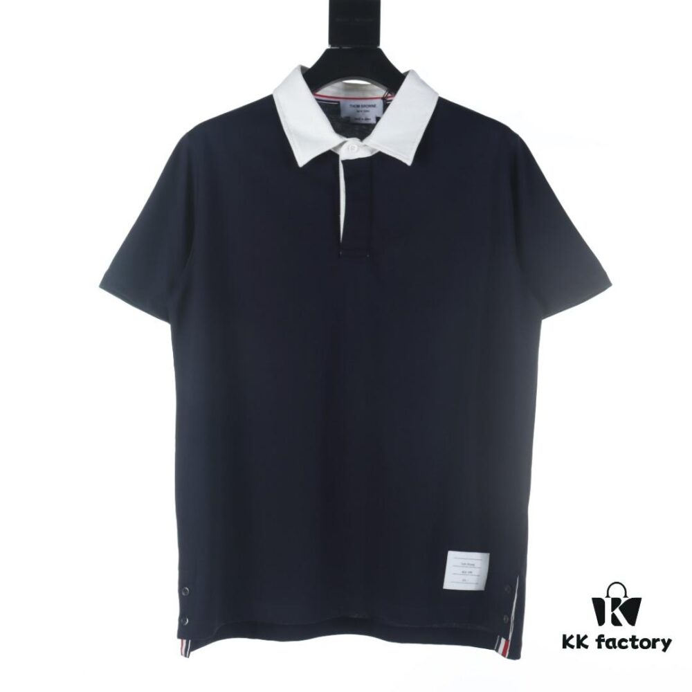6931a501ccd8ab3d7af99575 THOM BROWNE TB 24 Pre-Spring Collection Color-Block Collar Short-Sleeve Polo Shirt, Royal Blue