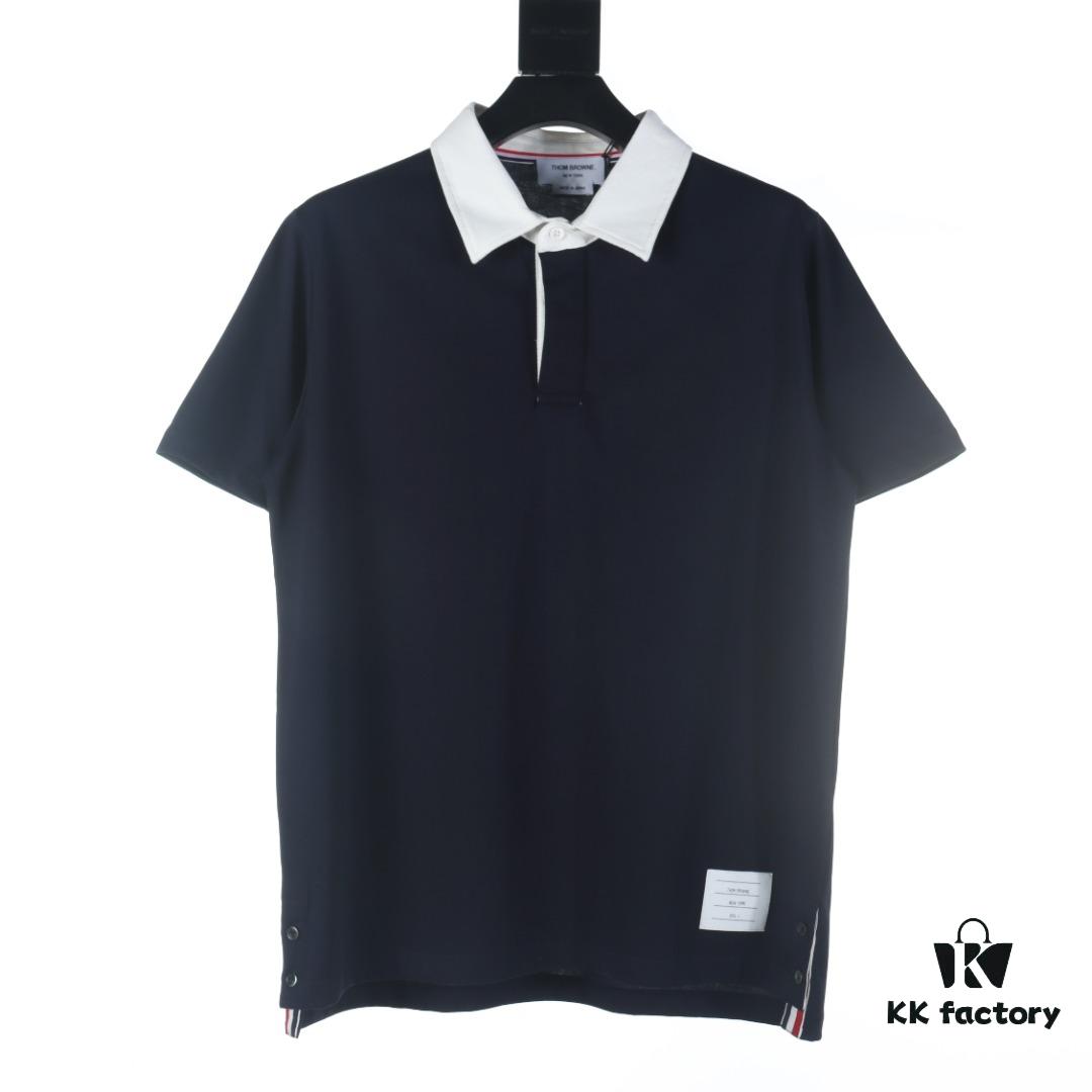 THOM BROWNE TB 24 Pre-Spring Collection Color-Block Collar Short-Sleeve Polo Shirt, Royal Blue