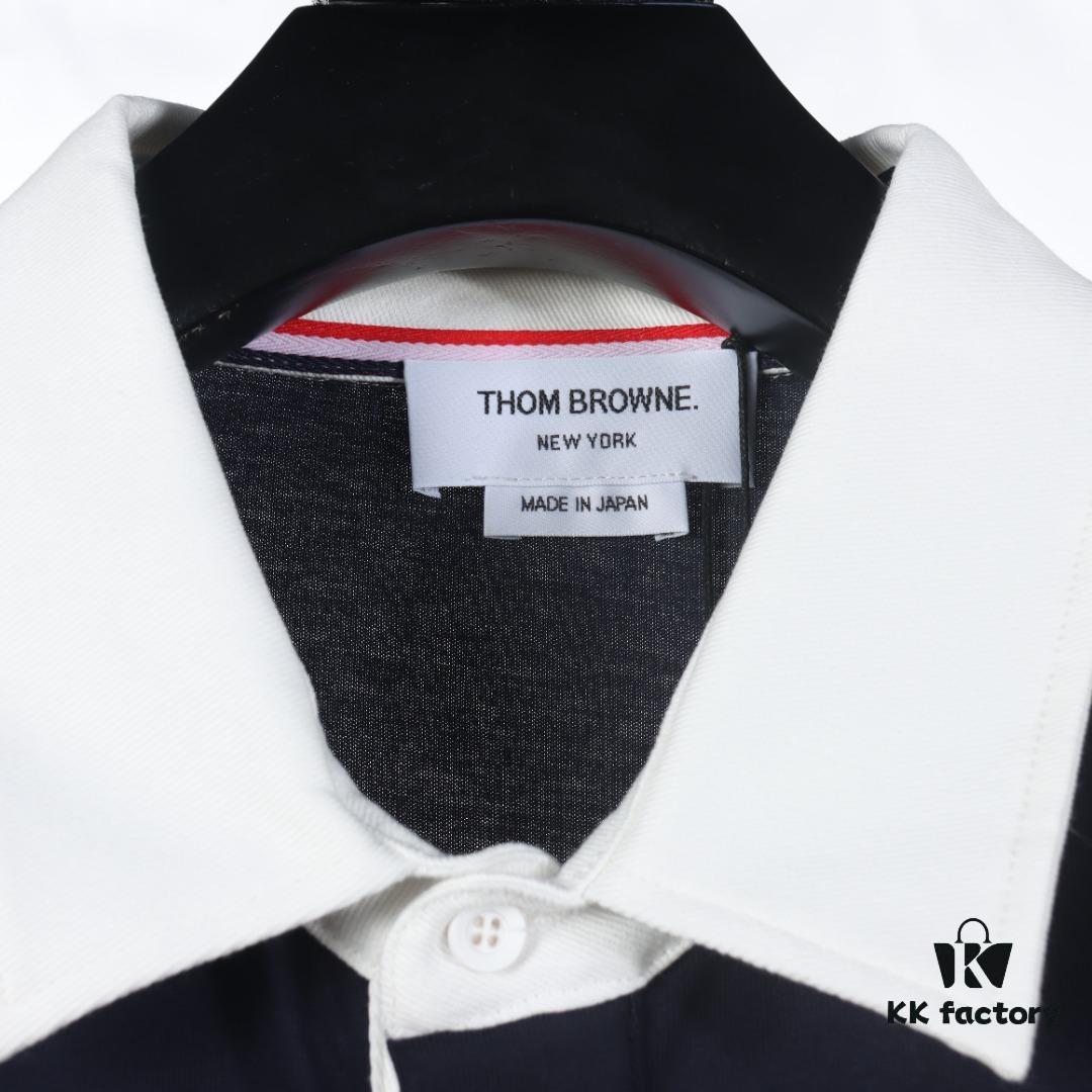 THOM BROWNE TB 24 Pre-Spring Collection Color-Block Collar Short-Sleeve Polo Shirt, Royal Blue