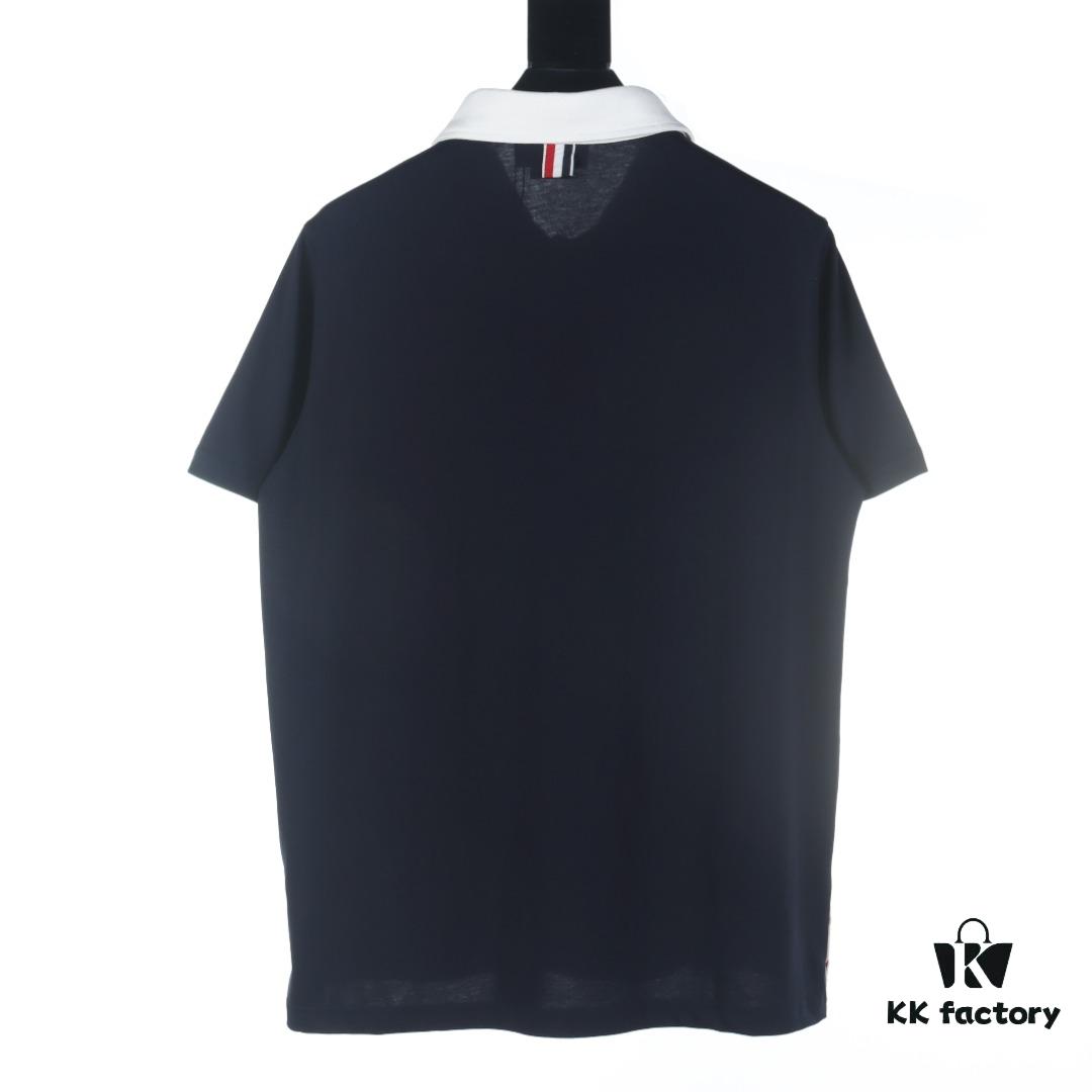 THOM BROWNE TB 24 Pre-Spring Collection Color-Block Collar Short-Sleeve Polo Shirt, Royal Blue