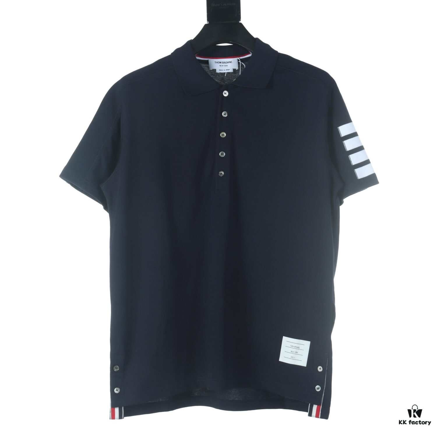 6931a503ccd8ab3d7af99590 Thom Browne TB Striped Sleeve Woven Short-Sleeve Polo Shirt in Navy Blue