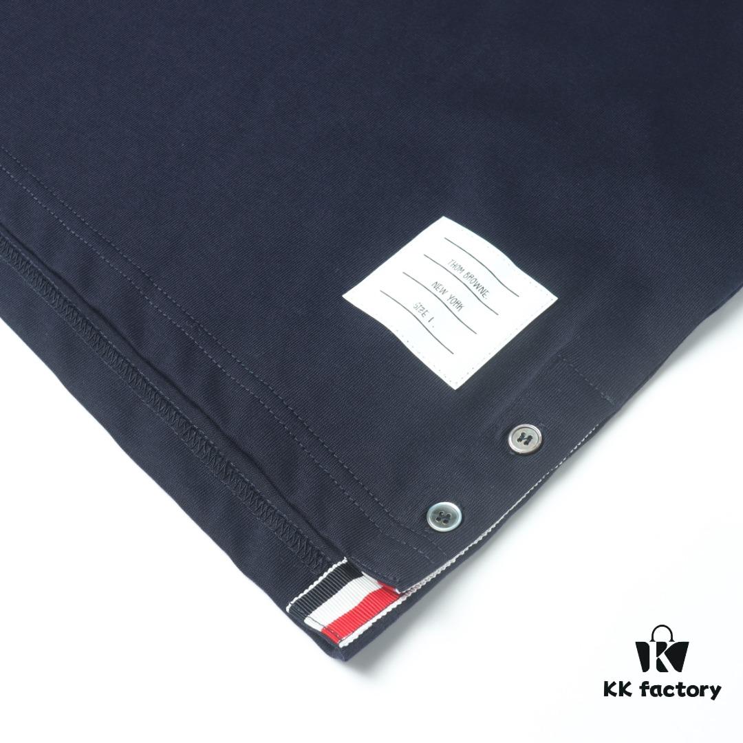 6931a503ccd8ab3d7af99592 Thom Browne TB Striped Sleeve Woven Short-Sleeve Polo Shirt in Navy Blue