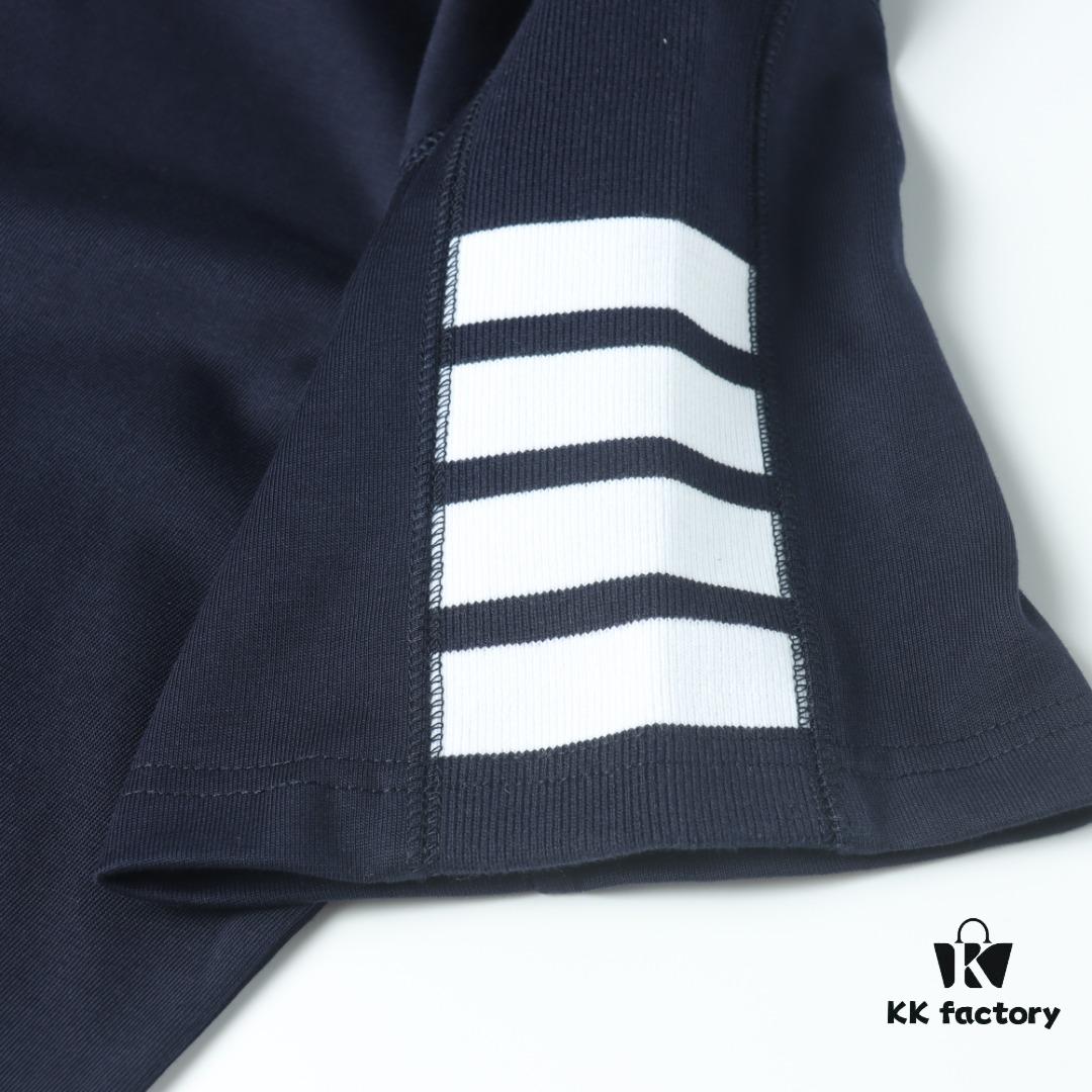 6931a503ccd8ab3d7af99593 Thom Browne TB Striped Sleeve Woven Short-Sleeve Polo Shirt in Navy Blue