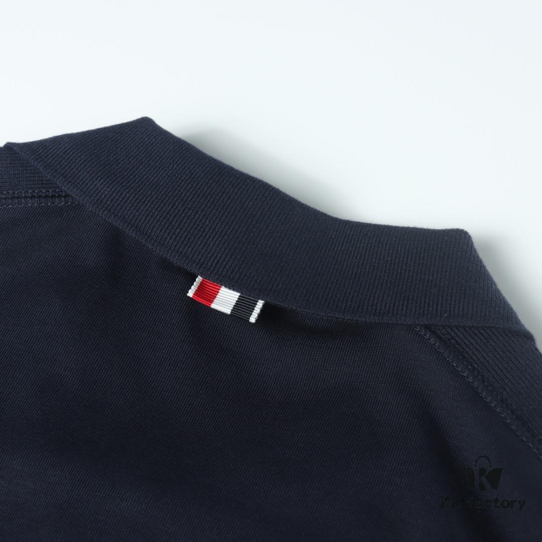 6931a503ccd8ab3d7af99596 Thom Browne TB Striped Sleeve Woven Short-Sleeve Polo Shirt in Navy Blue