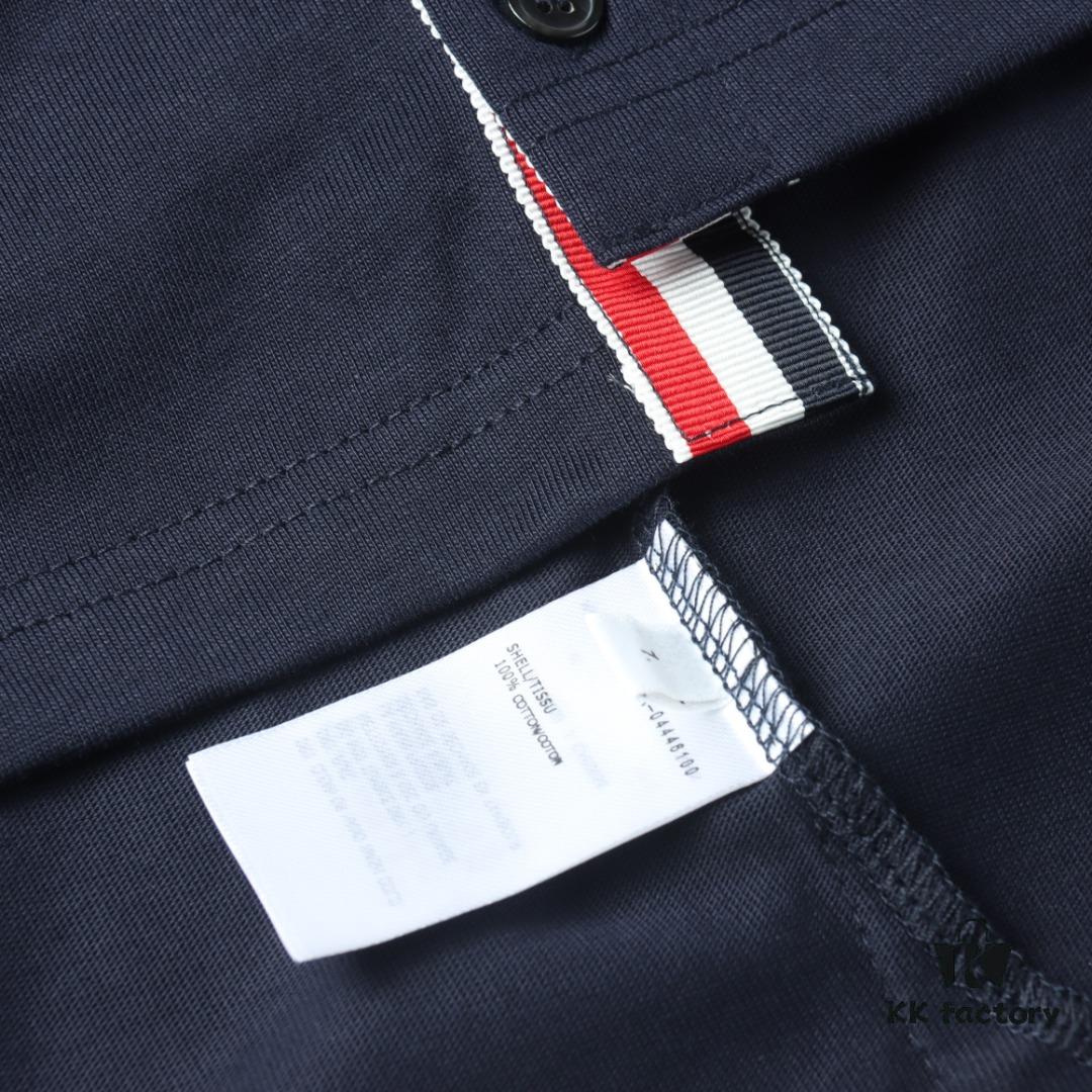 6931a503ccd8ab3d7af99597 Thom Browne TB Striped Sleeve Woven Short-Sleeve Polo Shirt in Navy Blue