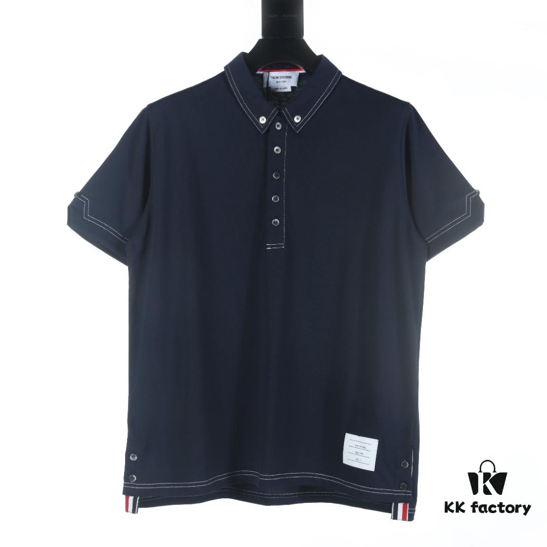 6931a504ccd8ab3d7af995ad Thom Browne TB 25 New Arrival Short-Sleeve Polo Shirt with Color-Contrast Topstitching