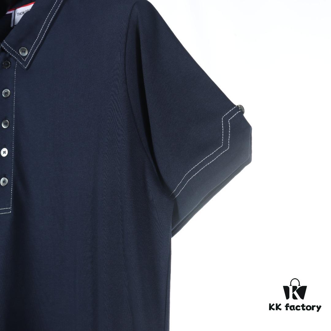 6931a505ccd8ab3d7af995b0 Thom Browne TB 25 New Arrival Short-Sleeve Polo Shirt with Color-Contrast Topstitching