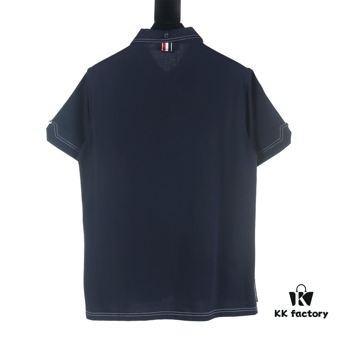 6931a505ccd8ab3d7af995b5 Thom Browne TB 25 New Arrival Short-Sleeve Polo Shirt with Color-Contrast Topstitching
